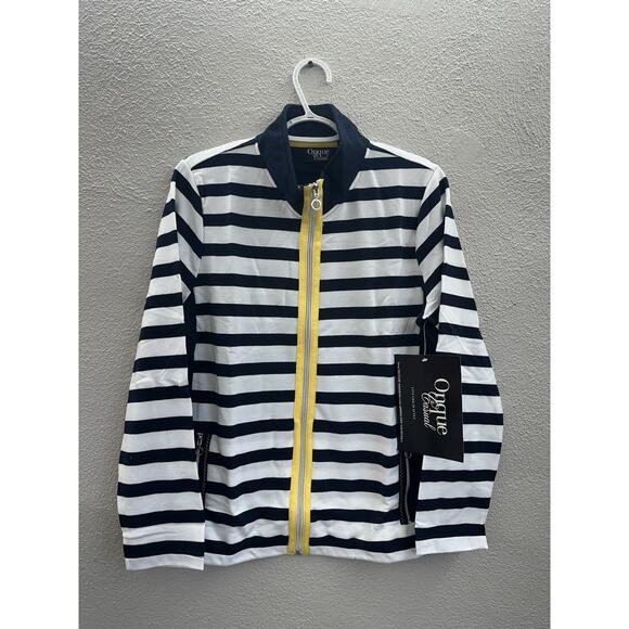 Onque Casuals Womens Jacket Size Large Navy Striped Long Sleeve Zip Up NWTs - Picture 1 of 11